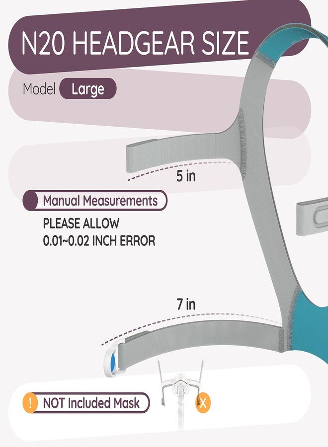 Ximoon N20 Replacement CPAP Headgear Compatible with ResMed AirFit N20 / AirTouch N20 Nasal Mask -Adjustable Headgear C Pap Accessories Headstrap Part for Airfit N20 - Large (2 Magnetic Clips) - Image 2